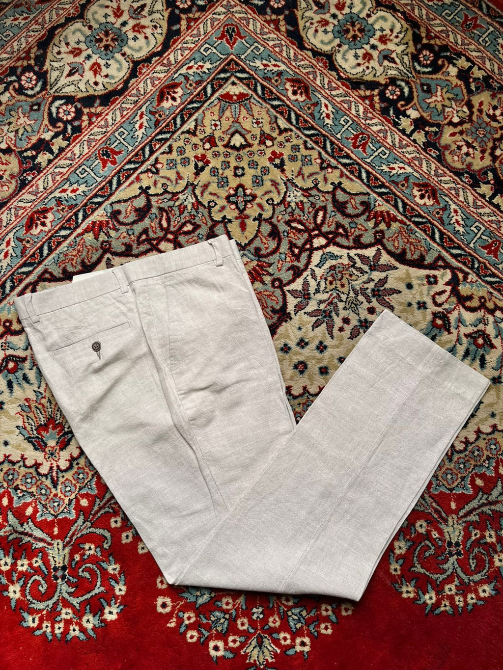 Devred Paris Linen Light Gray Textured Slim Fit Dress PANTS - 32