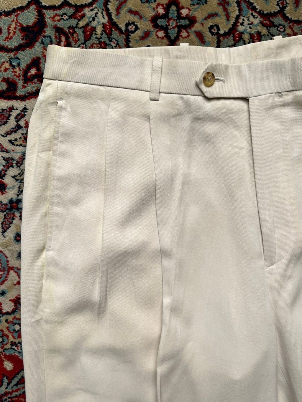 Vintage Evolution Cream Pleated Cuffed Classic Fit Dress PANTS - 36