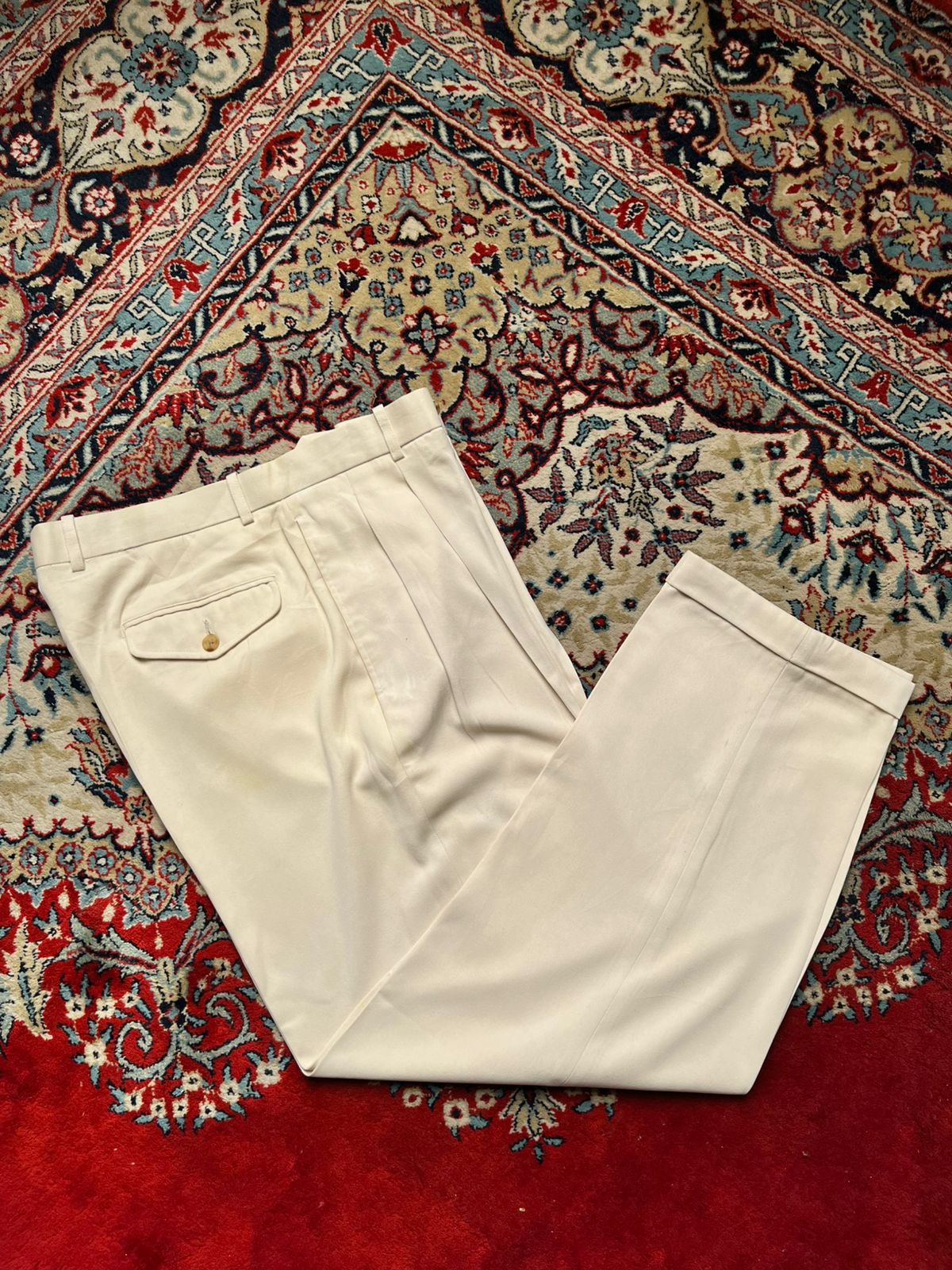 Vintage Evolution Cream Pleated Cuffed Classic Fit Dress PANTS - 36