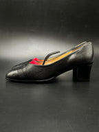 Ombelle Black Leather Block Heel PUMPS - 38