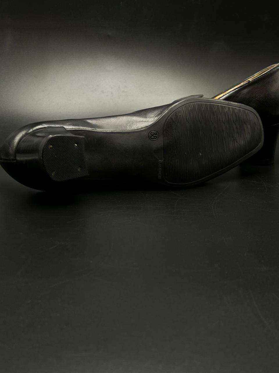 Ombelle Black Leather Block Heel PUMPS - 38