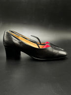 Ombelle Black Leather Block Heel PUMPS - 38