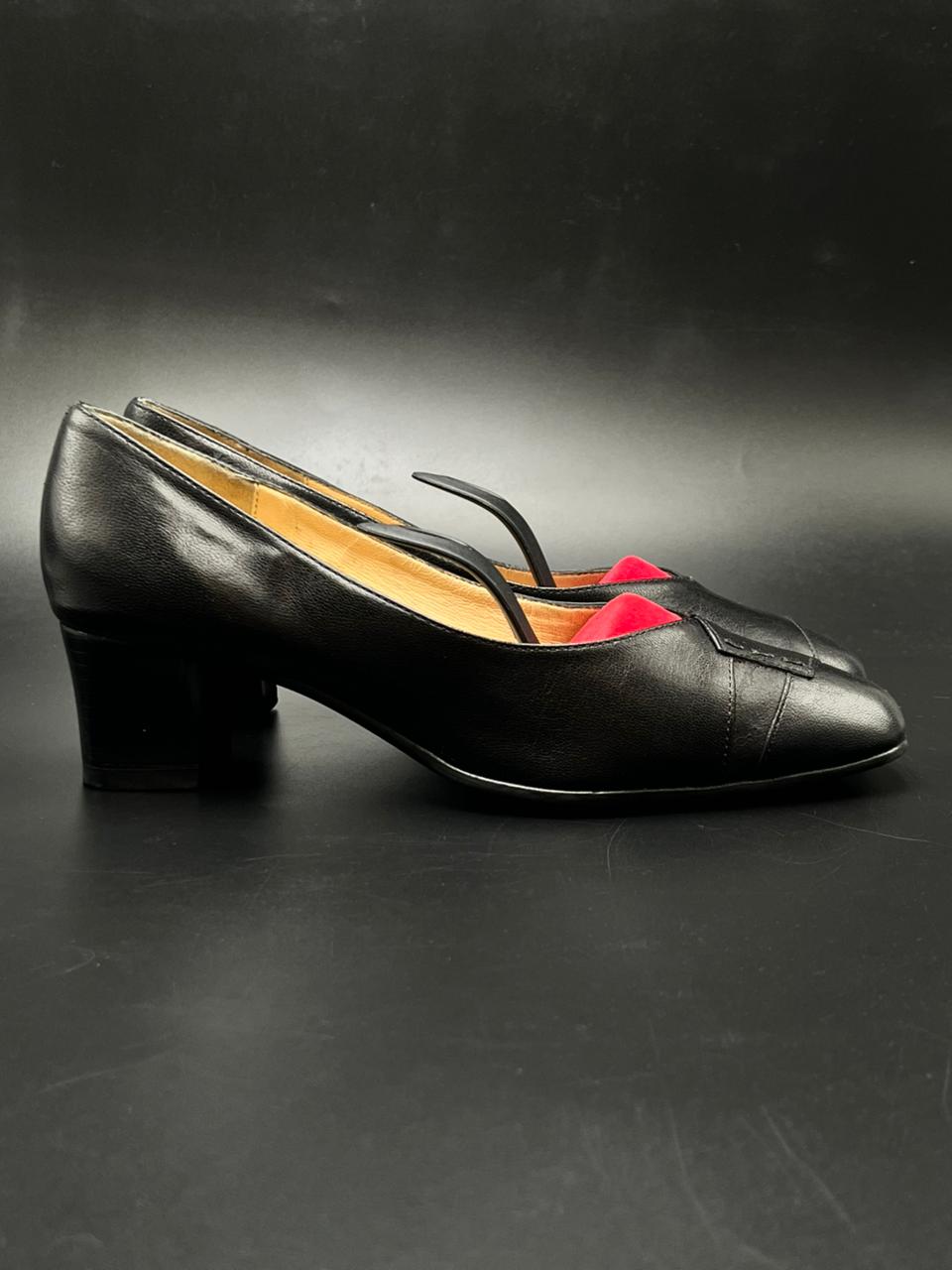 Ombelle Black Leather Block Heel PUMPS - 38
