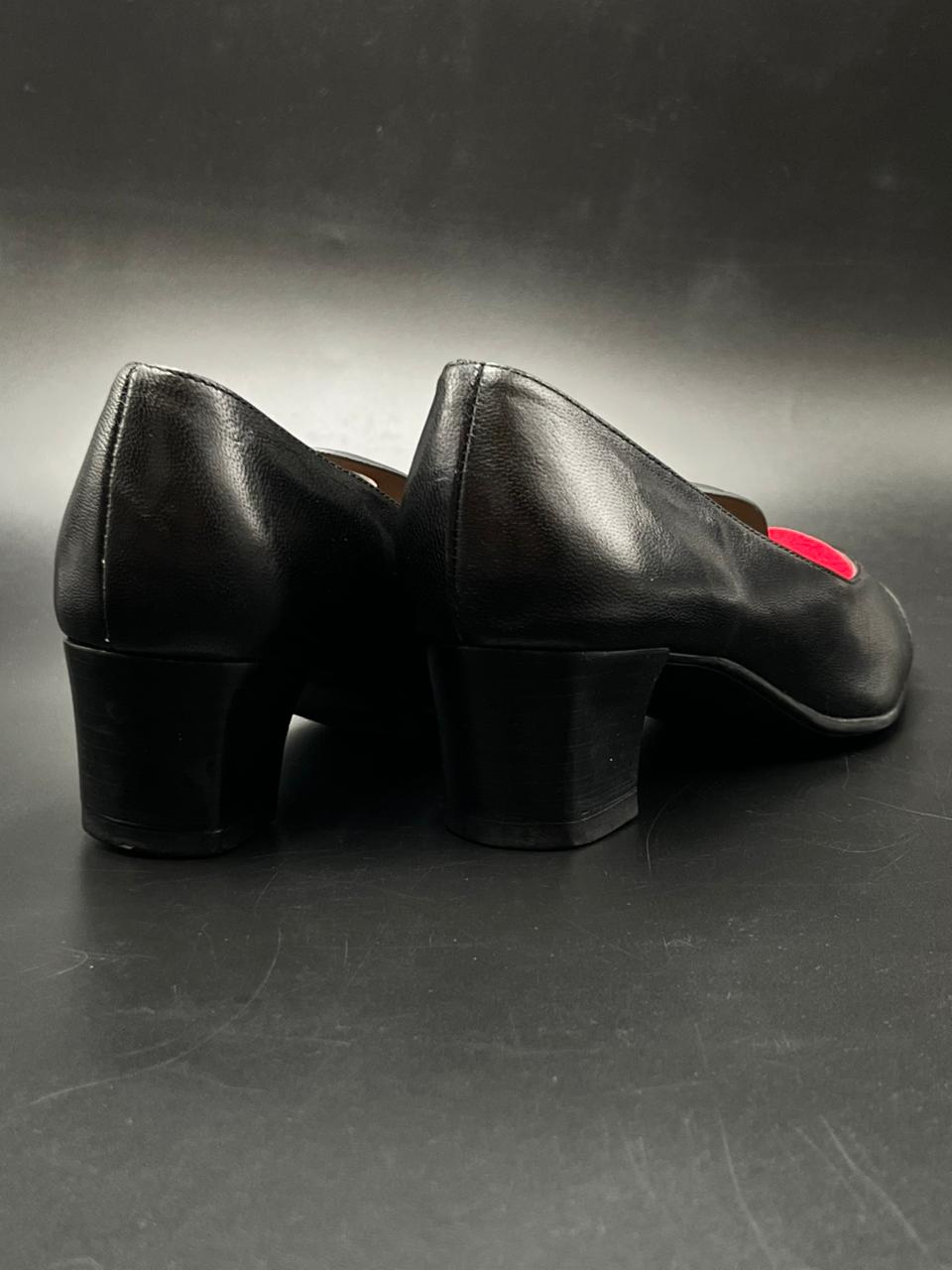 Ombelle Black Leather Block Heel PUMPS - 38