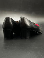 Ombelle Black Leather Block Heel PUMPS - 38