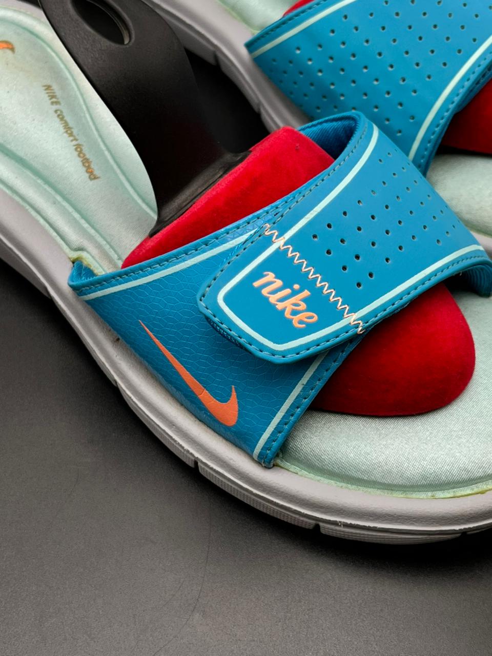 Nike Comfort Footbed Blue Orange SLIDES - 40.5