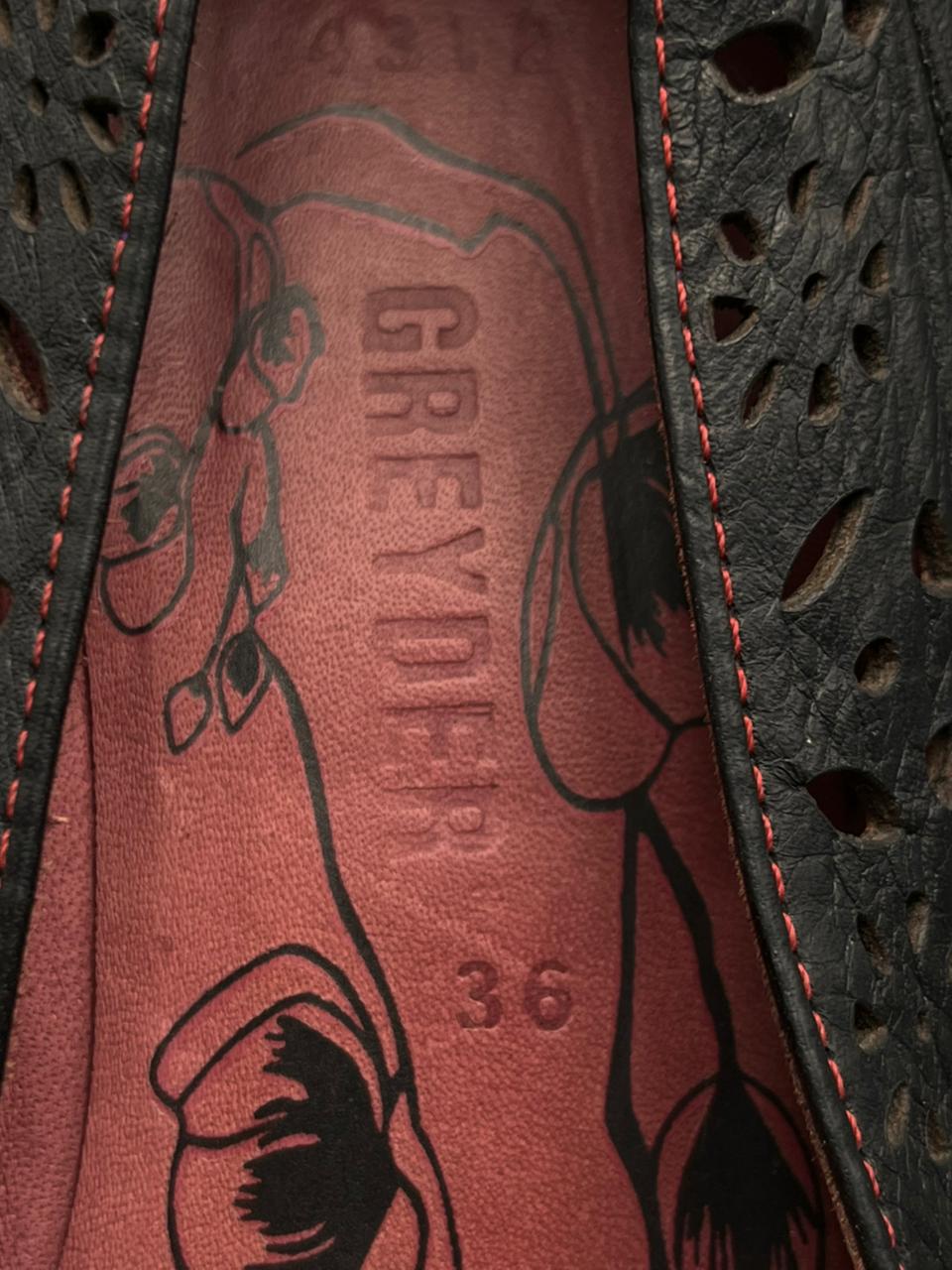 Greyder Perforated Black Red Leather Comfort Flats - 36
