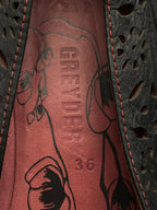 Greyder Perforated Black Red Leather Comfort Flats - 36