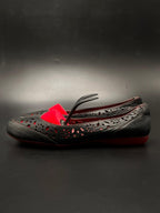 Greyder Perforated Black Red Leather Comfort Flats - 36