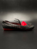 Greyder Perforated Black Red Leather Comfort Flats - 36
