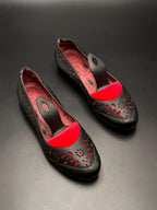 Greyder Perforated Black Red Leather Comfort Flats - 36