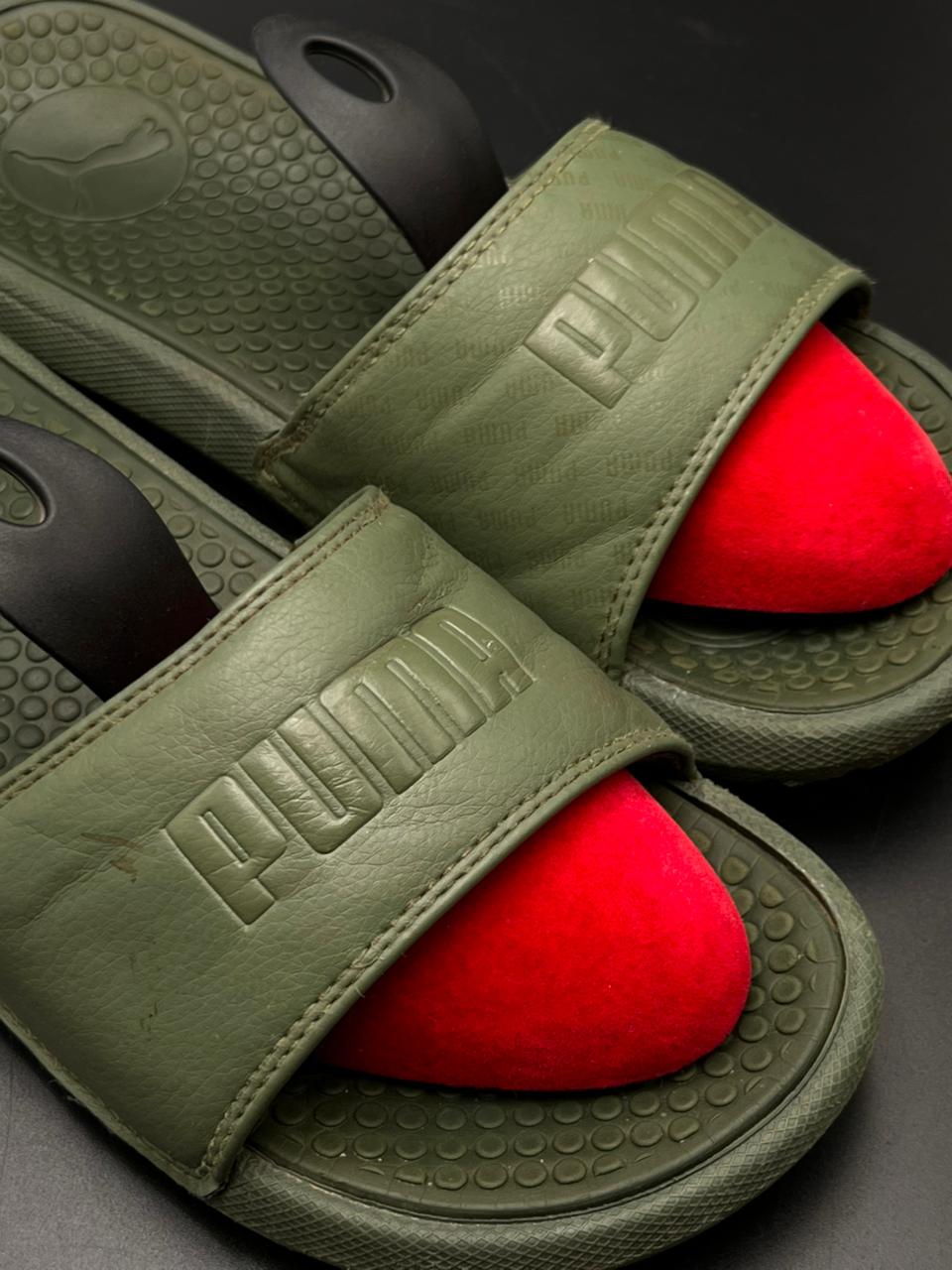 Puma Cool Cat Sport Olive Green Slides - 39