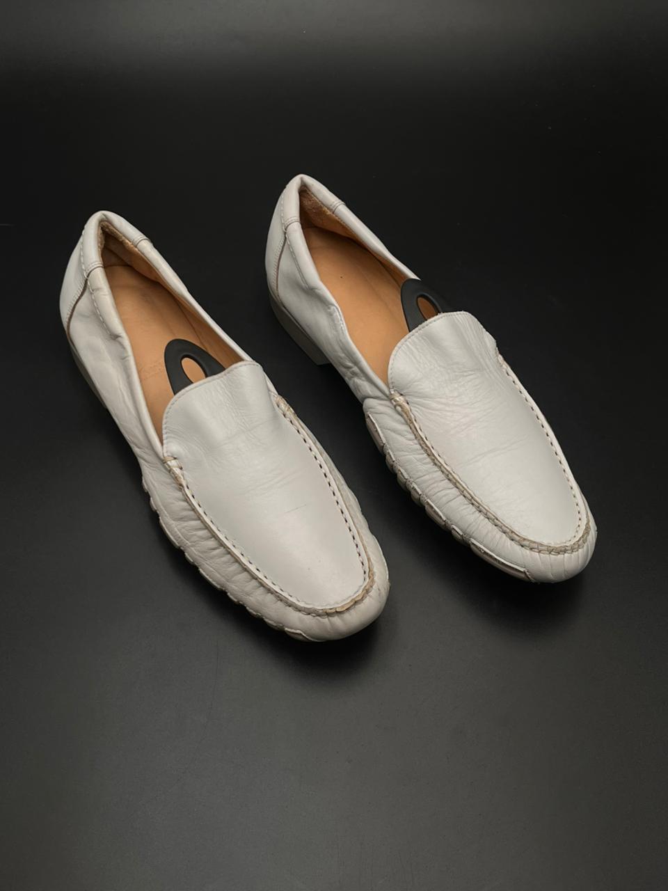 Bally White Leather Amal Driving Loafers - 37.5