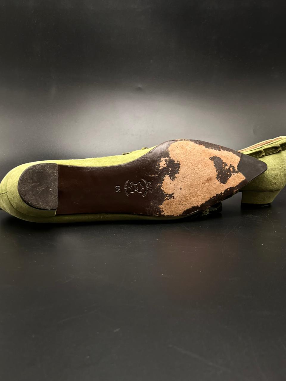 J.Crew Olive Green Suede Velvet Trim Pointed Toe - 39