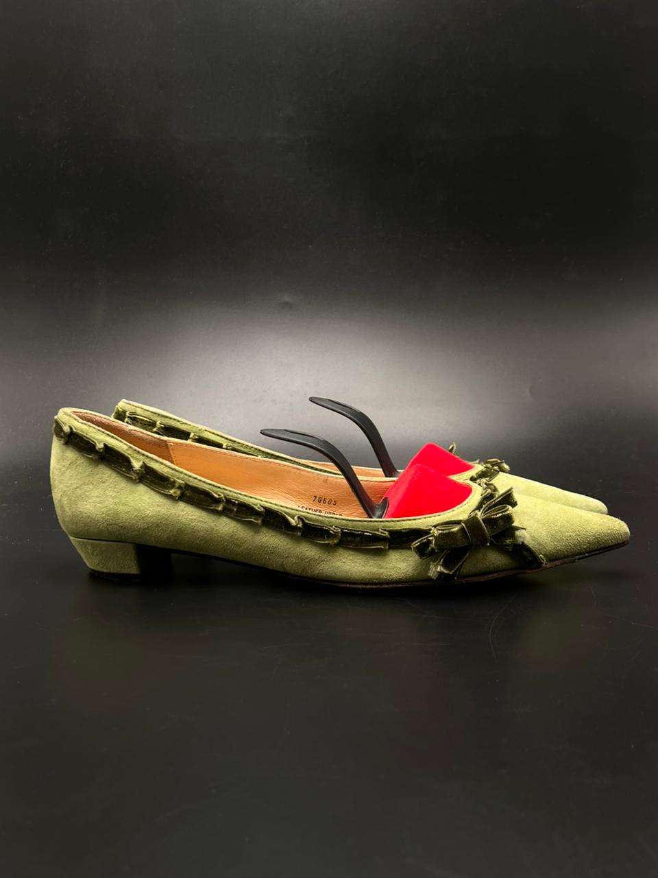 J.Crew Olive Green Suede Velvet Trim Pointed Toe - 39