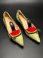 J.Crew Olive Green Suede Velvet Trim Pointed Toe - 39