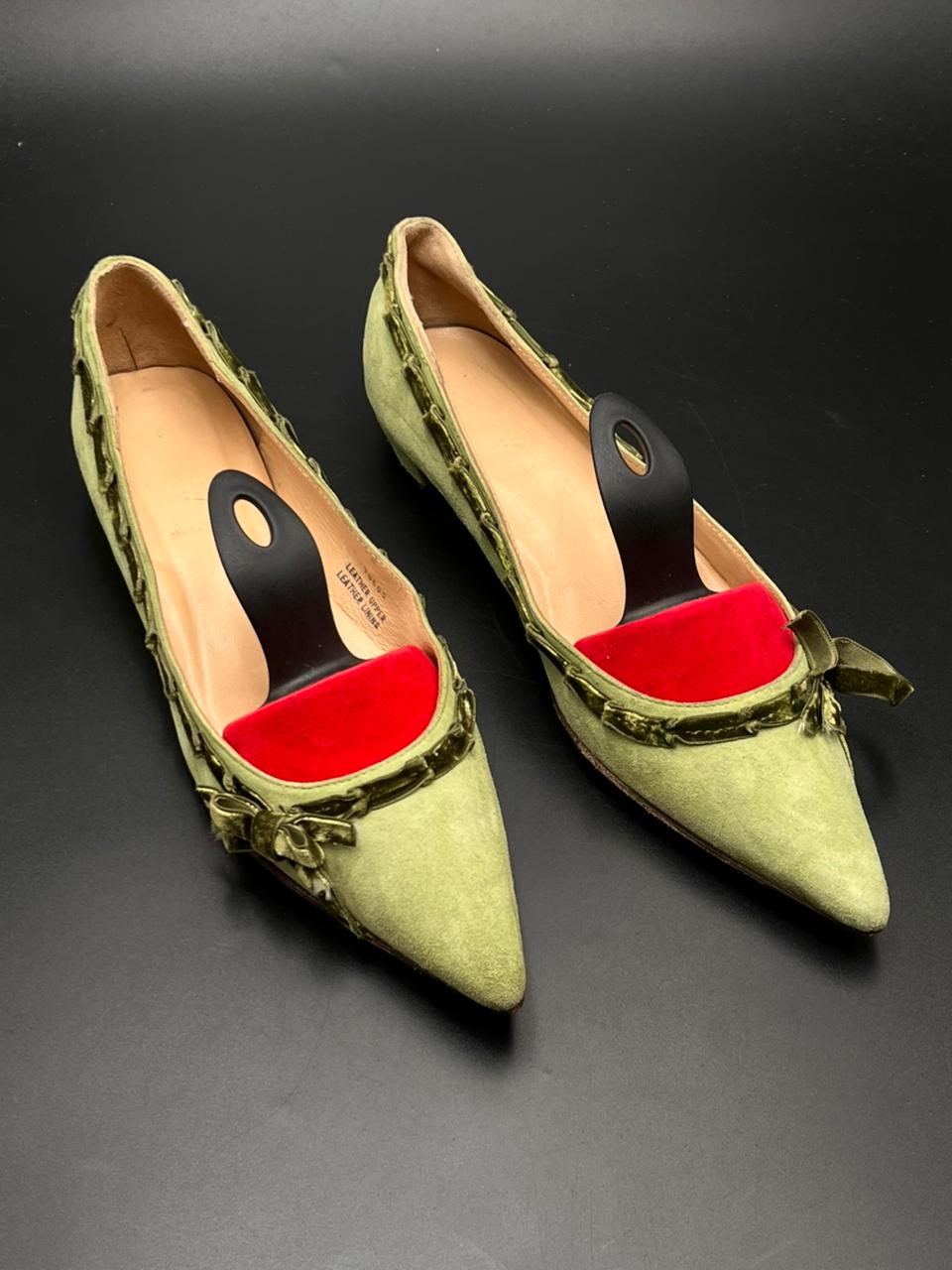 J.Crew Olive Green Suede Velvet Trim Pointed Toe - 39
