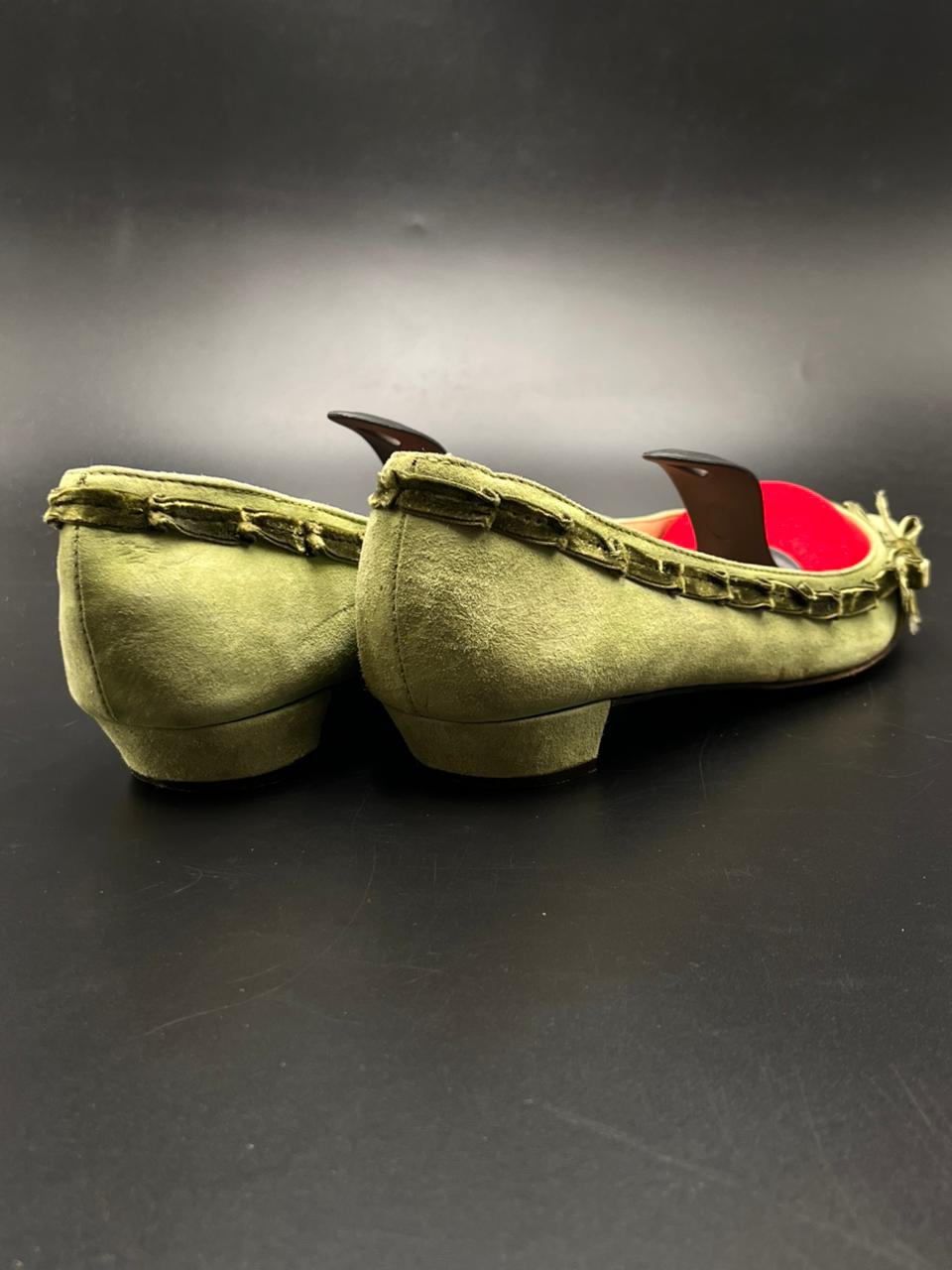 J.Crew Olive Green Suede Velvet Trim Pointed Toe - 39