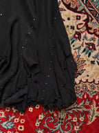 U’NA Black Layered Ruffle Midi Rhinestone Embellished Chiffon Skirt - 24