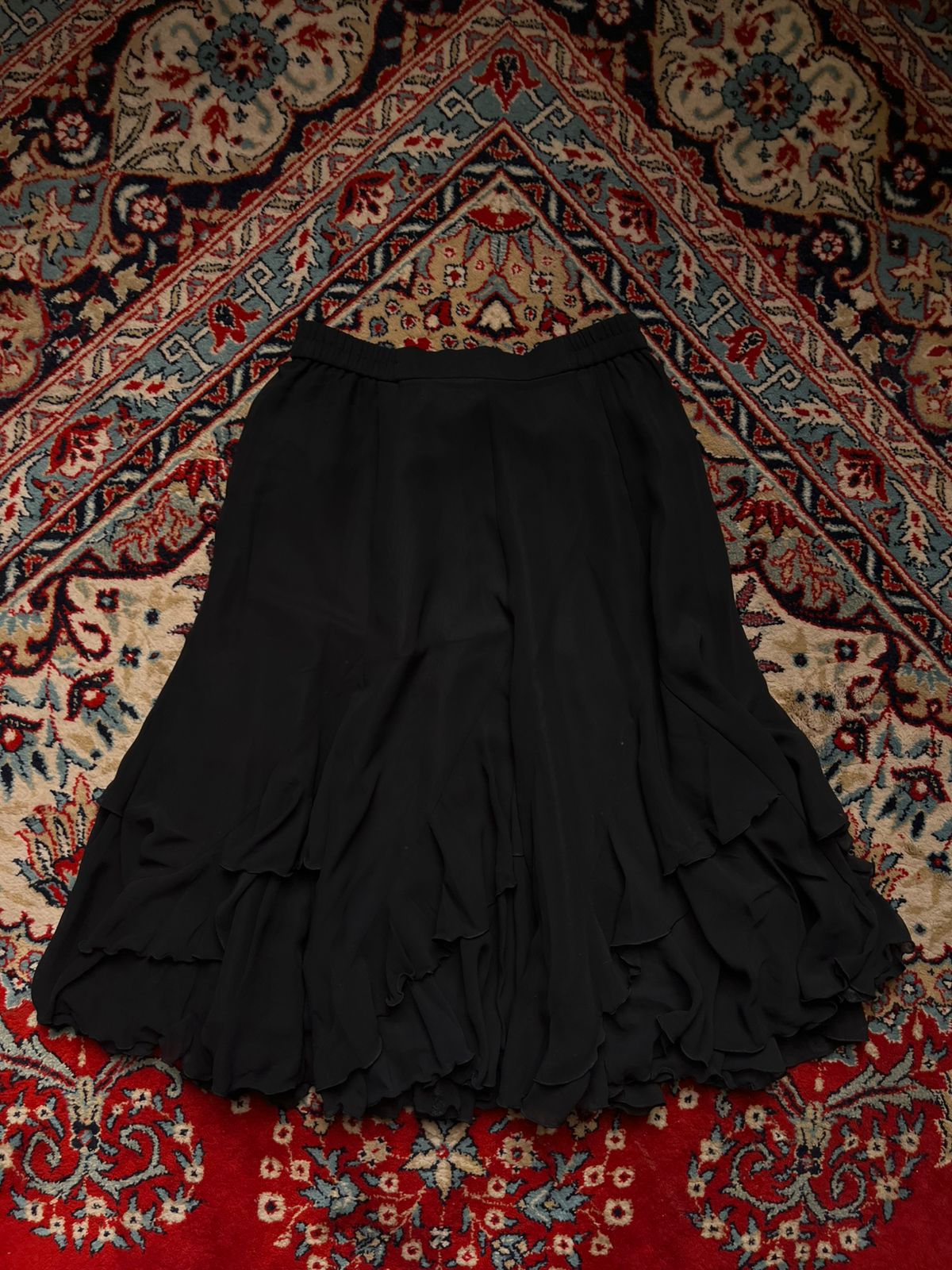 U’NA Black Chiffon Tiered Ruffle Skirt - 24