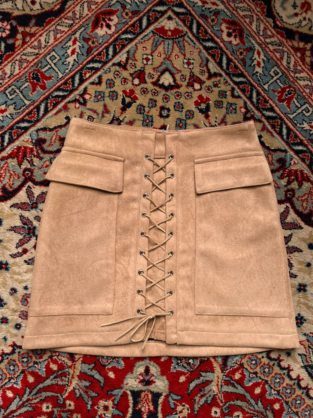Maniere De Voir Tan Faux Suede Lace Up Mini Skirt - 24