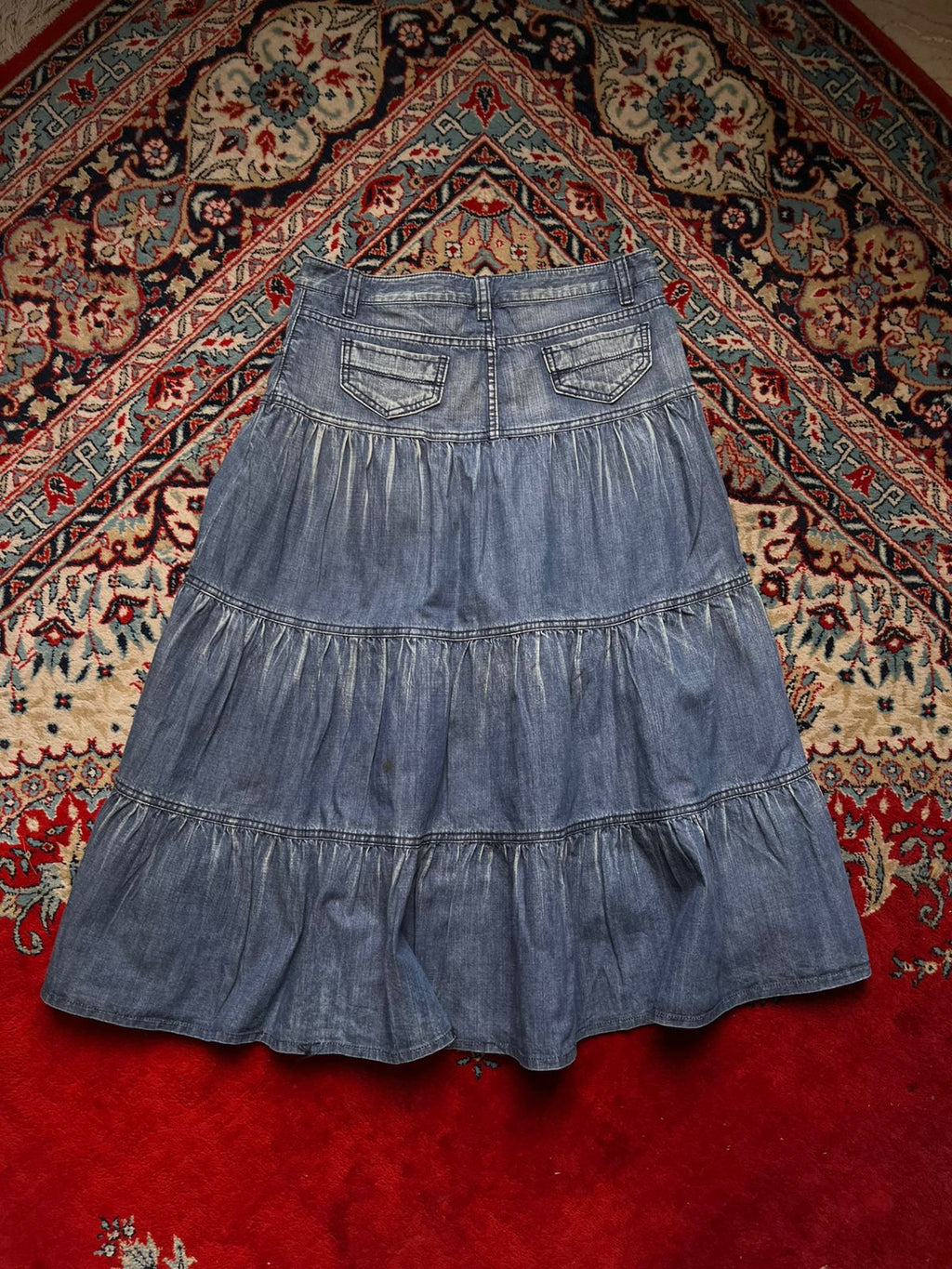 Vintage Jean Mani Tiered Medium WashED Skirt - 30