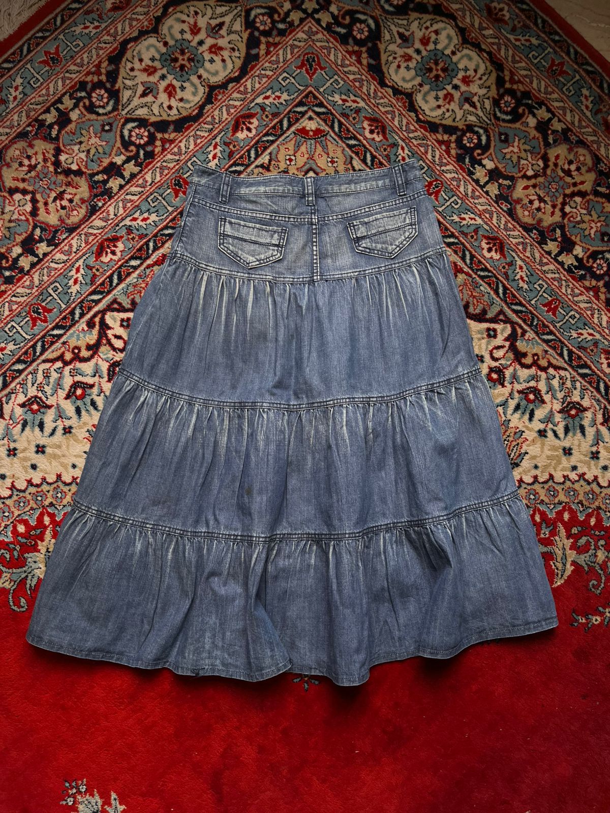 Vintage Jean Mani Tiered Medium WashED Skirt - 30