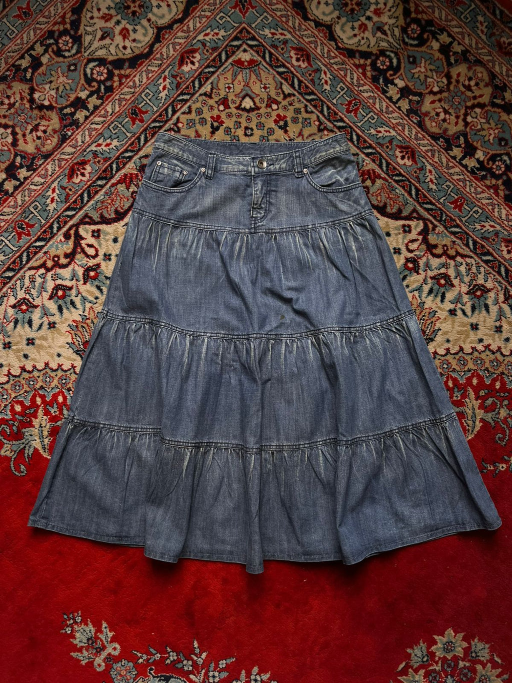 Vintage Jean Mani Tiered Medium WashED Skirt - 30