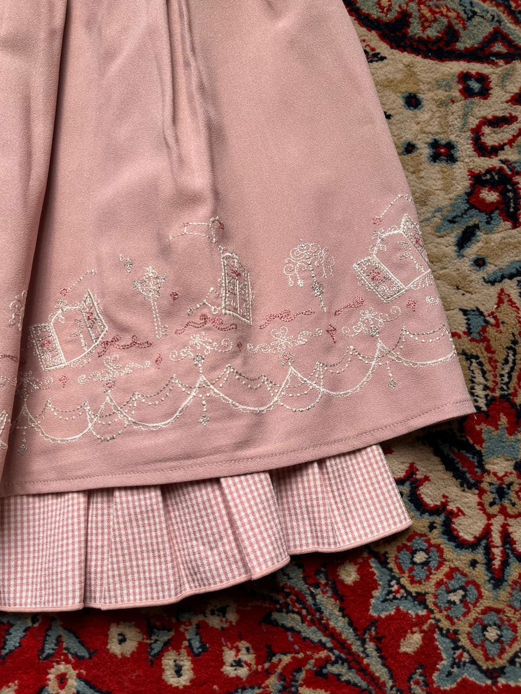 Axes Femme Pink Embroidered Gingham Layered Kawaii Lolita Skirt - 24