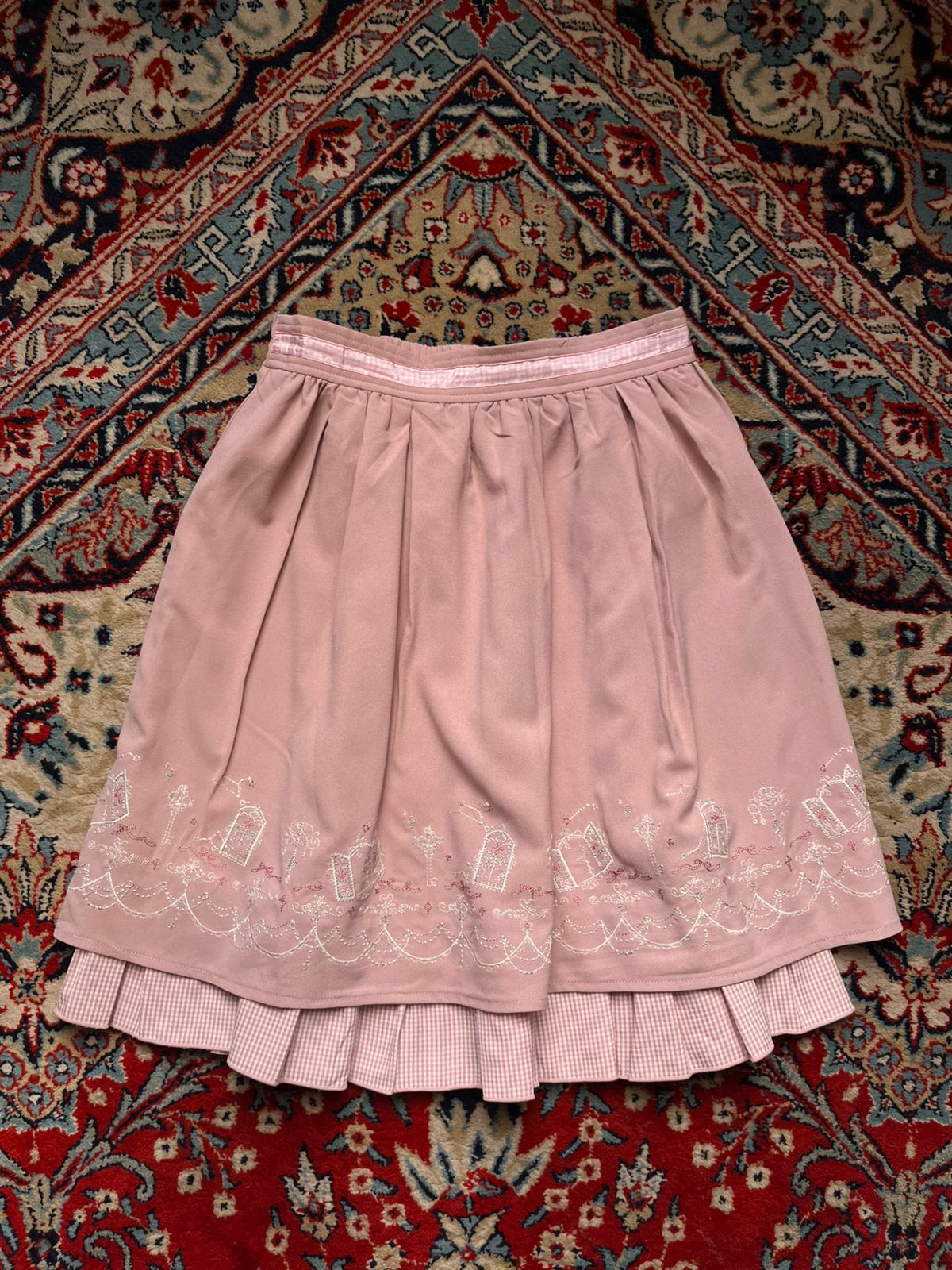 Axes Femme Pink Embroidered Gingham Layered Kawaii Lolita Skirt - 24