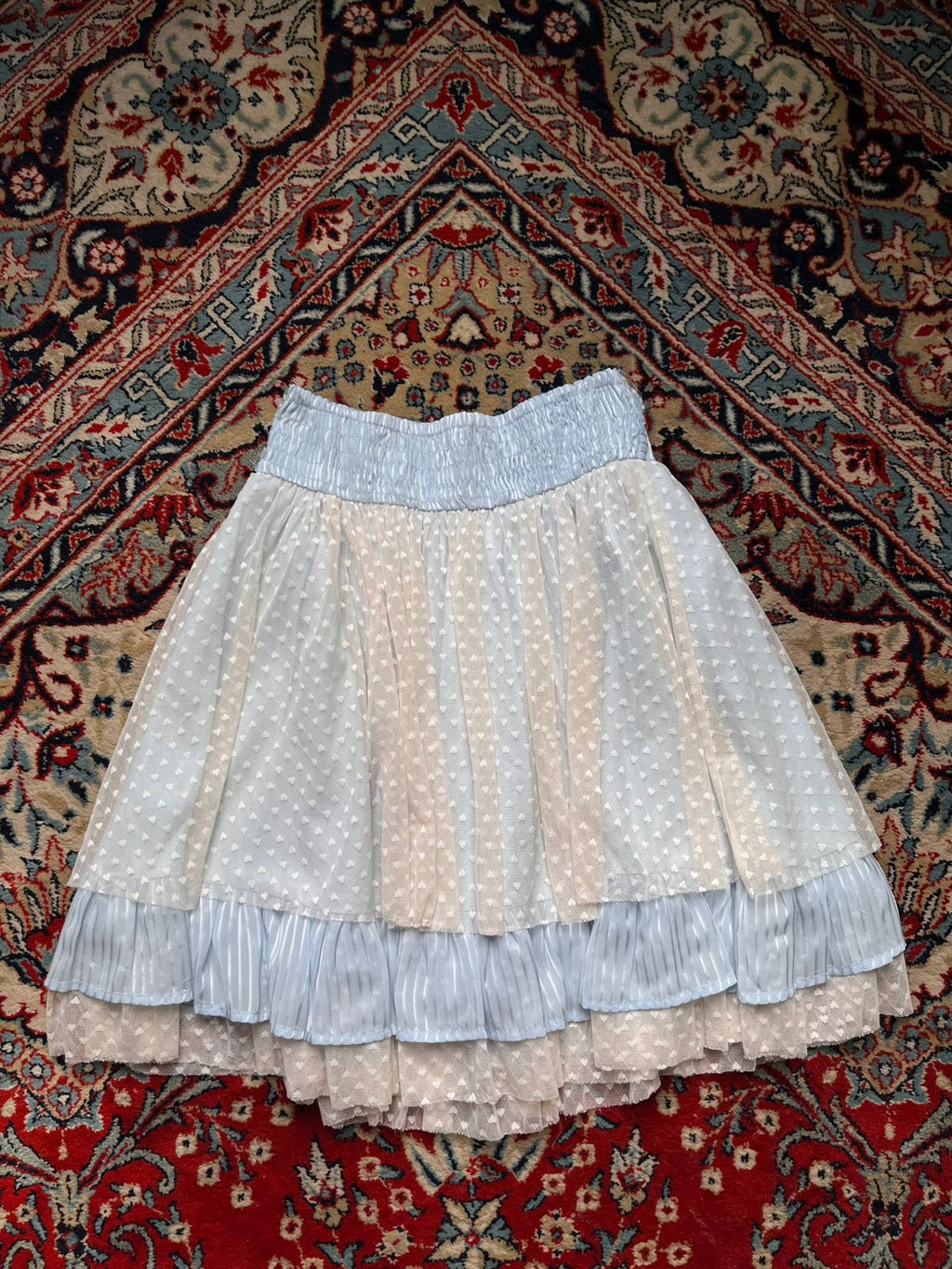 Axes Femme Pastel Blue Heart Pattern Tulle Layered Lace Ruffle Mini Skirt - 24