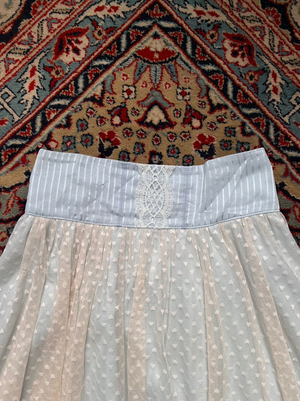 Axes Femme Pastel Blue Heart Pattern Tulle Layered Lace Ruffle Mini Skirt - 24