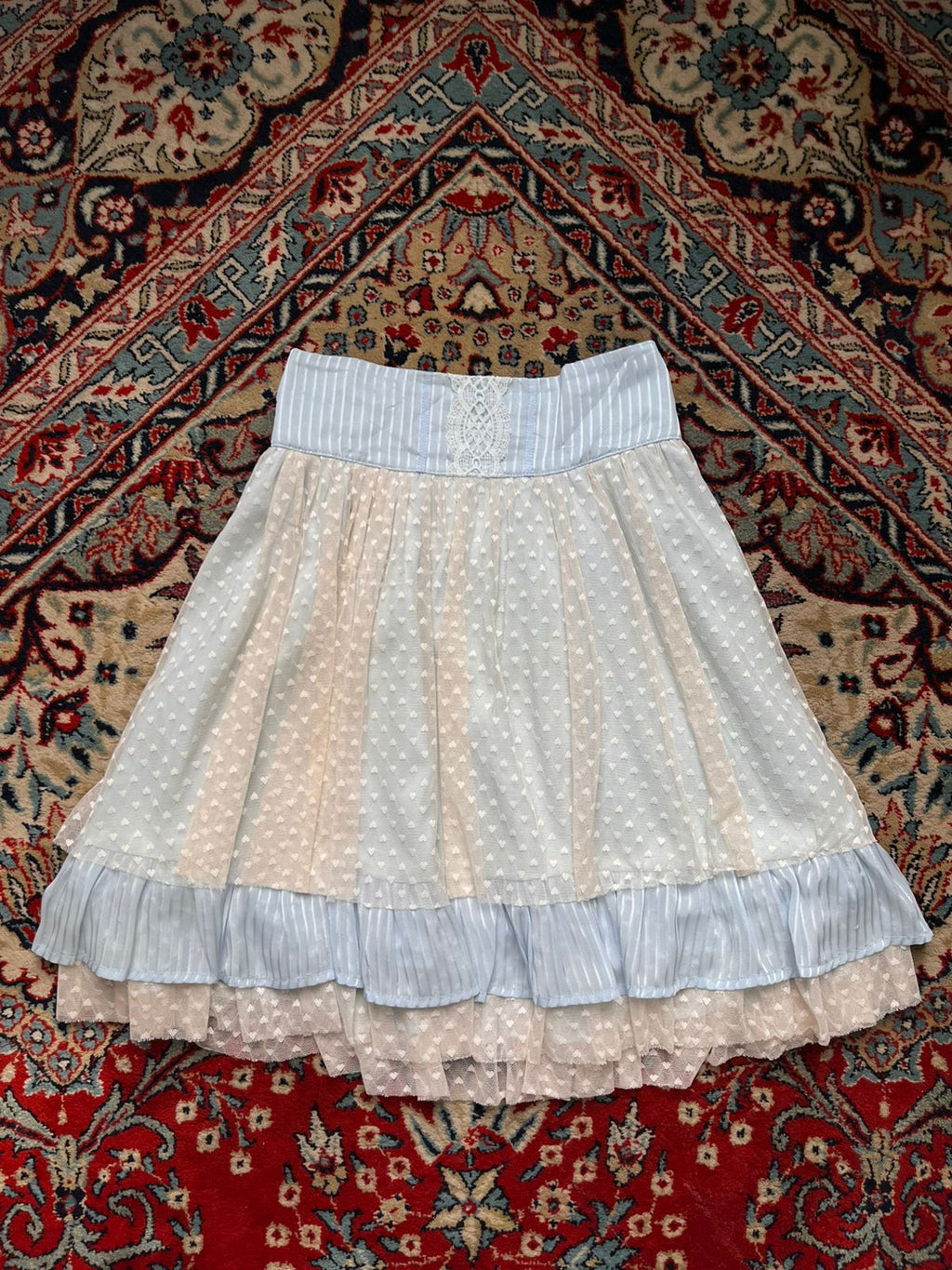 Axes Femme Pastel Blue Heart Pattern Tulle Layered Lace Ruffle Mini Skirt - 24