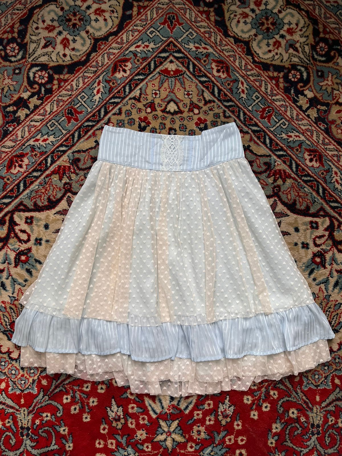 Axes Femme Pastel Blue Heart Pattern Tulle Layered Lace Ruffle Mini Skirt - 24