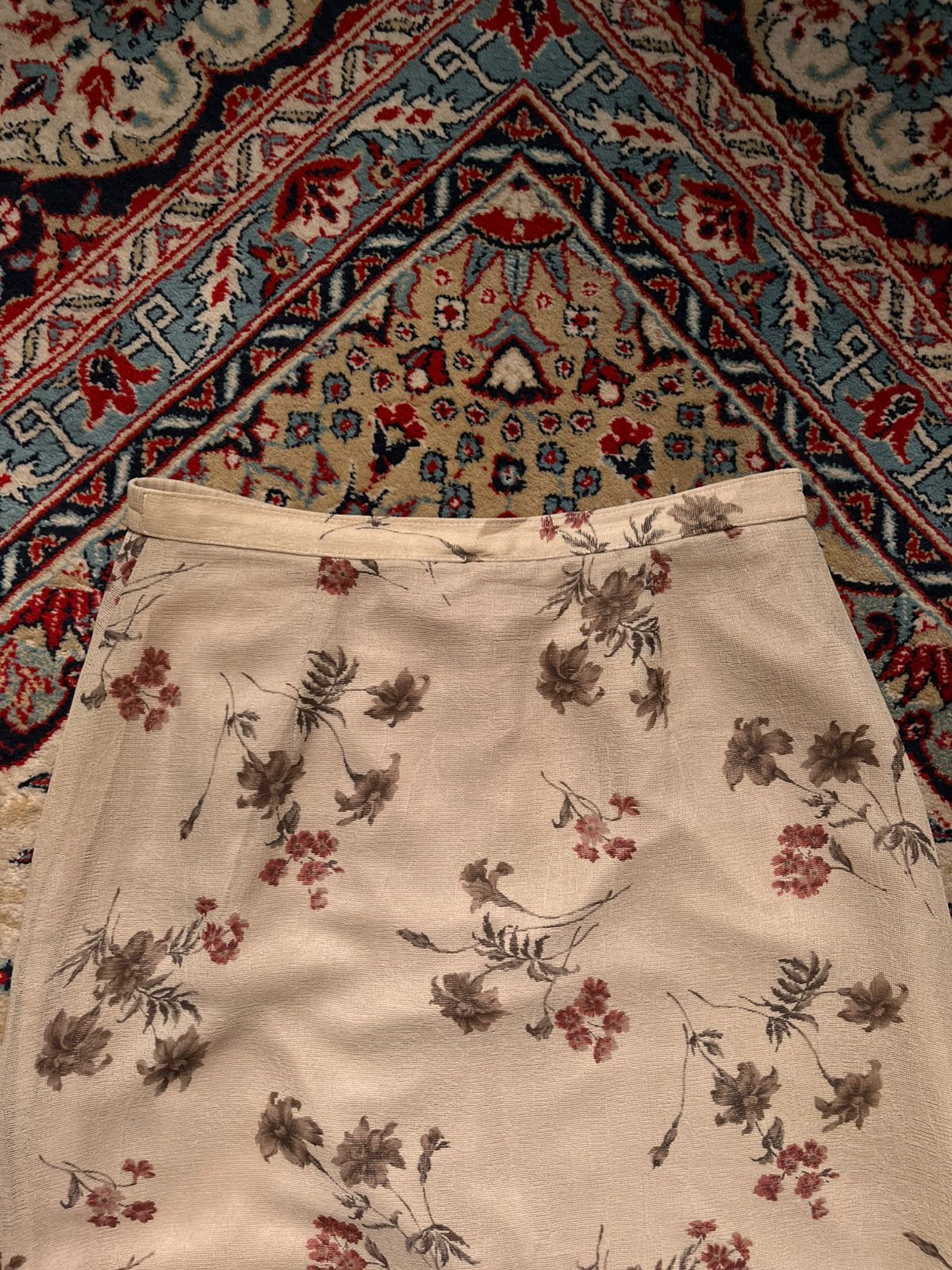 Vintage Cream Floral Print Maxi Skirt - 28