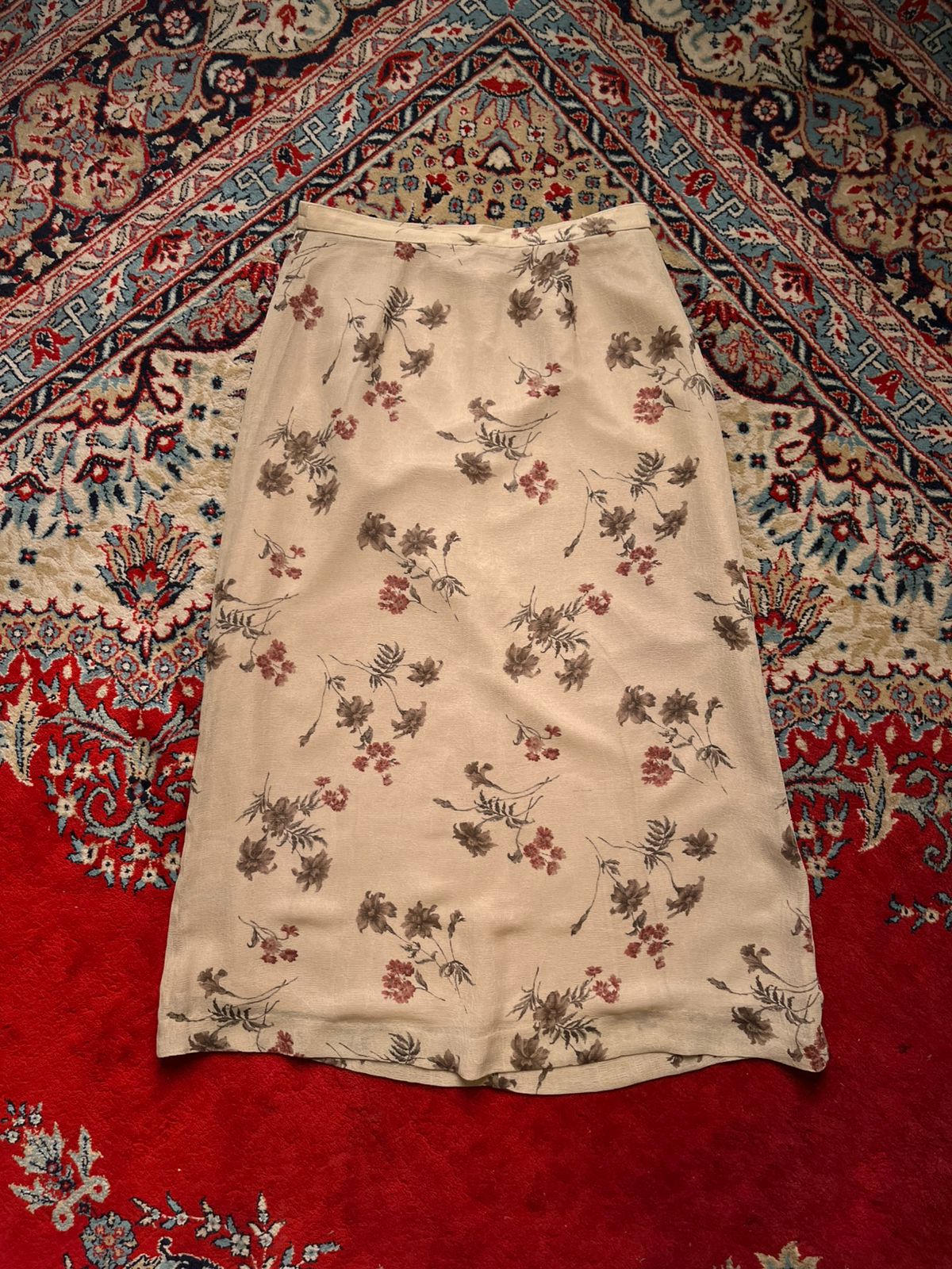 Vintage Cream Floral Print Maxi Skirt - 28