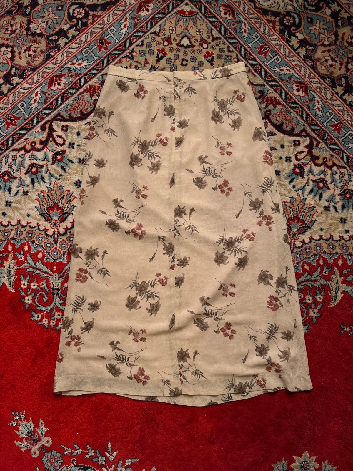 Vintage Cream Floral Print Maxi Skirt - 28