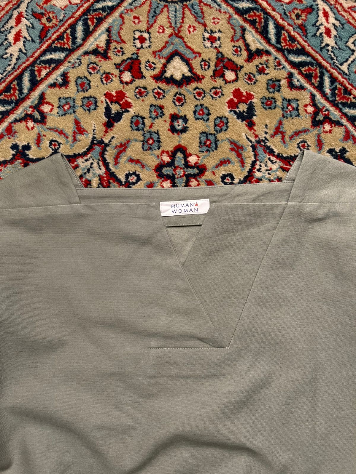 HUMAN WOMAN Sage Green Cotton Linen Blend V-Neck Blouse - L