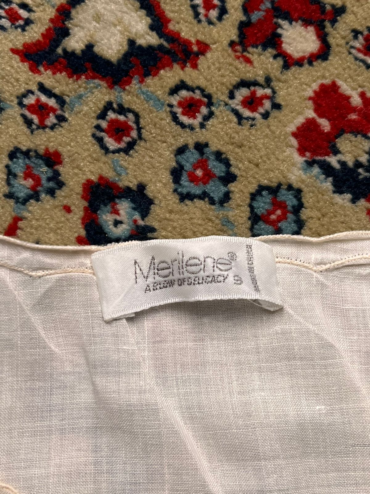 Vintage MERILENE Pale Pink Linen Embroidered Floral Lace Blouse - M