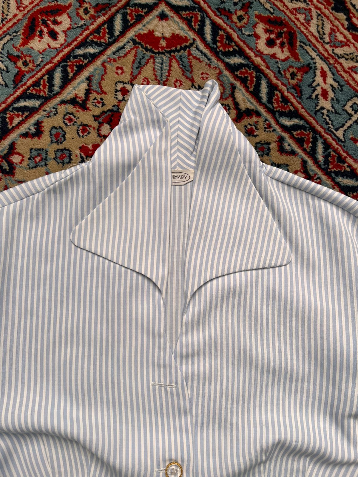 Vintage Style Primary Womens Striped V-Neck  Button Up Blouse - L