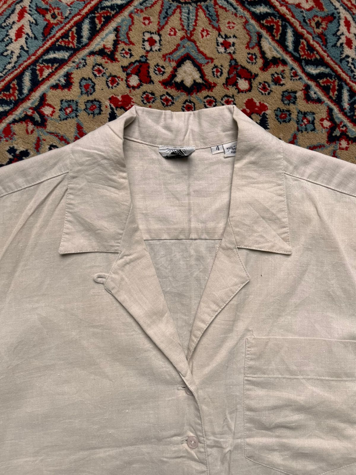 Allen Collins West Hartford Beige Linen Button Up Top  - XL