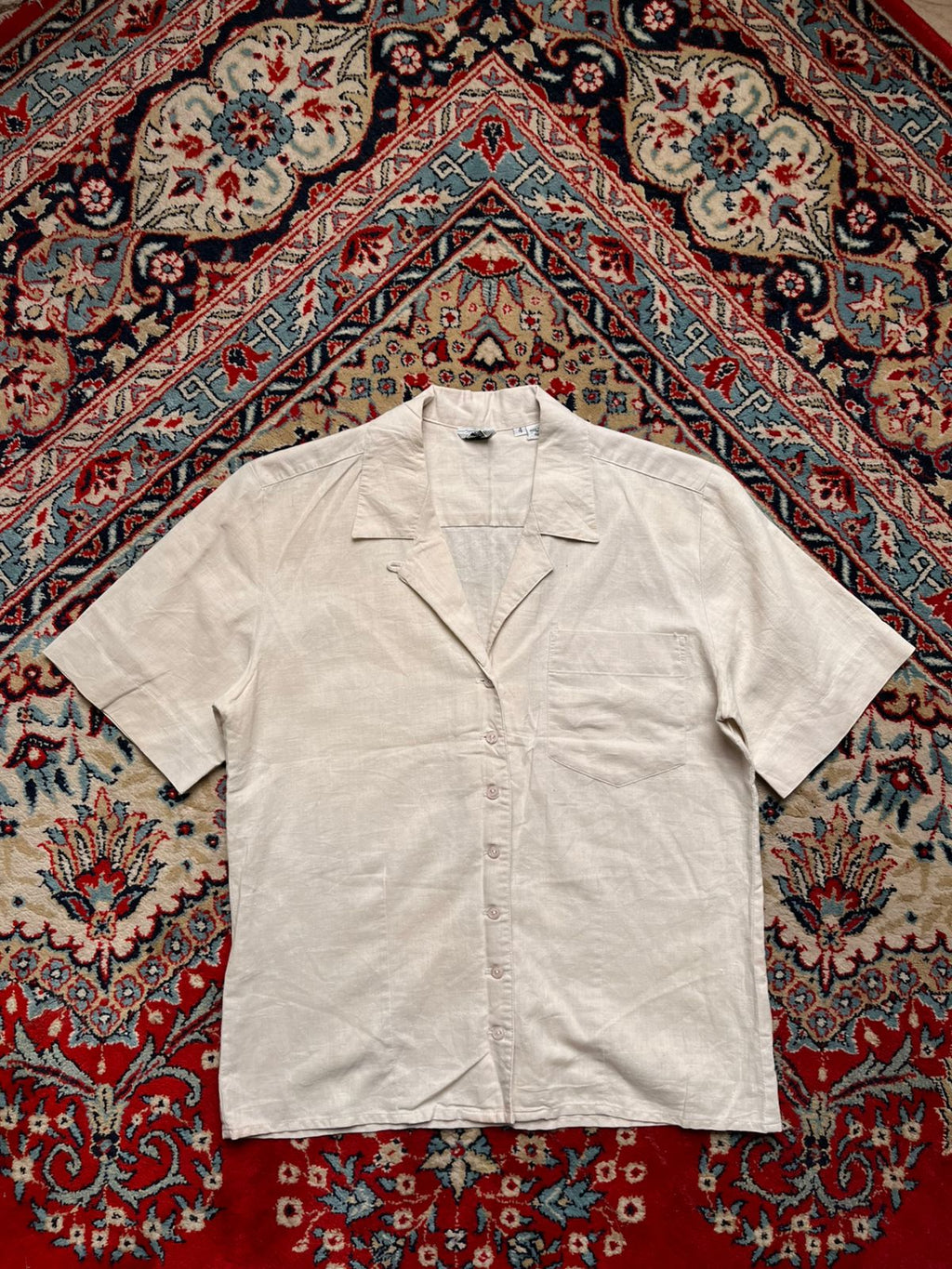 Allen Collins West Hartford Beige Linen Button Up Top  - XL