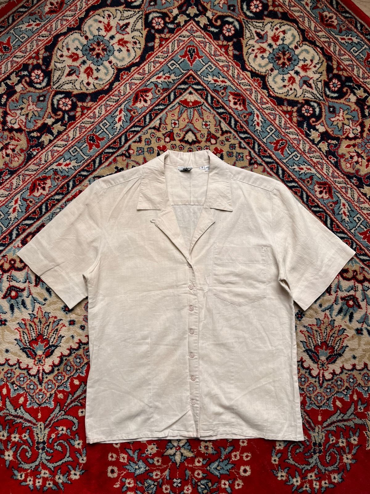 Allen Collins West Hartford Beige Linen Button Up Top  - XL