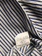 Vintage Seersucker Striped Ruffle Front Puff Sleeve Blouse - M