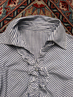 Vintage Seersucker Striped Ruffle Front Puff Sleeve Blouse - M