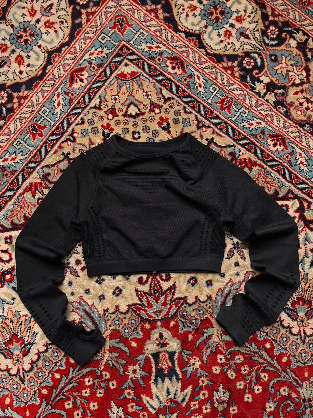 Seamless Mesh Long Sleeve Workout Crop Top - XS