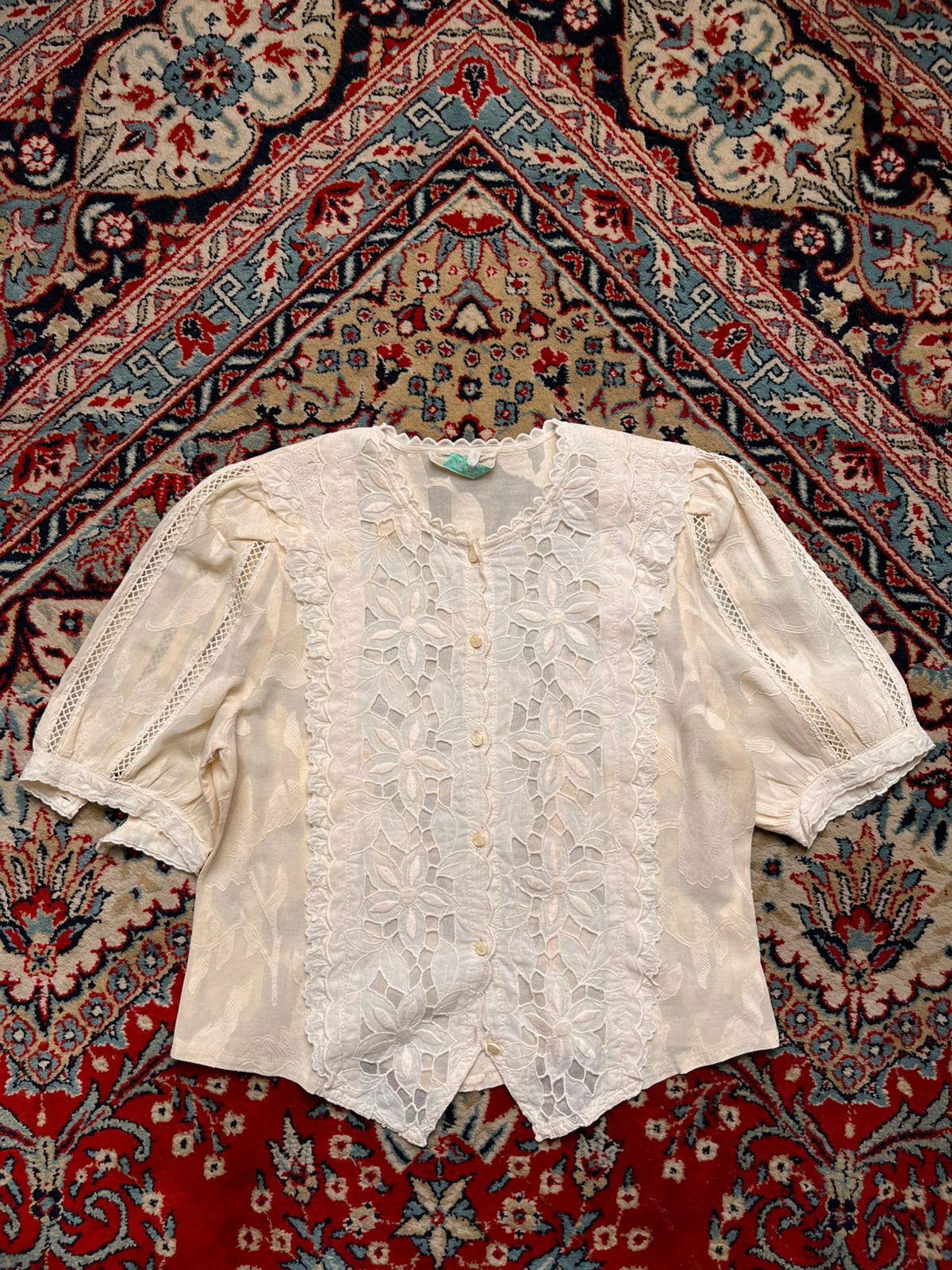 Vintage Maricita Embroidered Cut Out Lace Floral Blouse - L