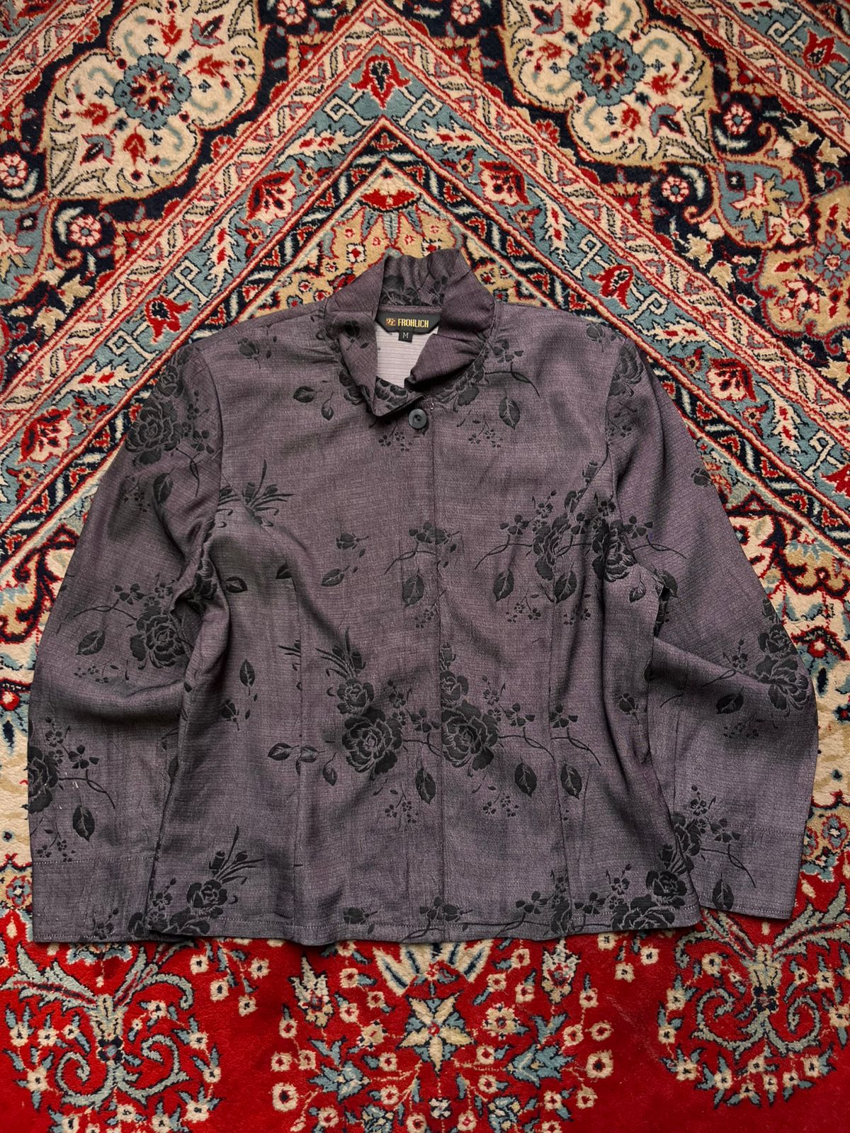 Vintage FROHLICH Velvet Flocked Floral Textured ShIRT - XL