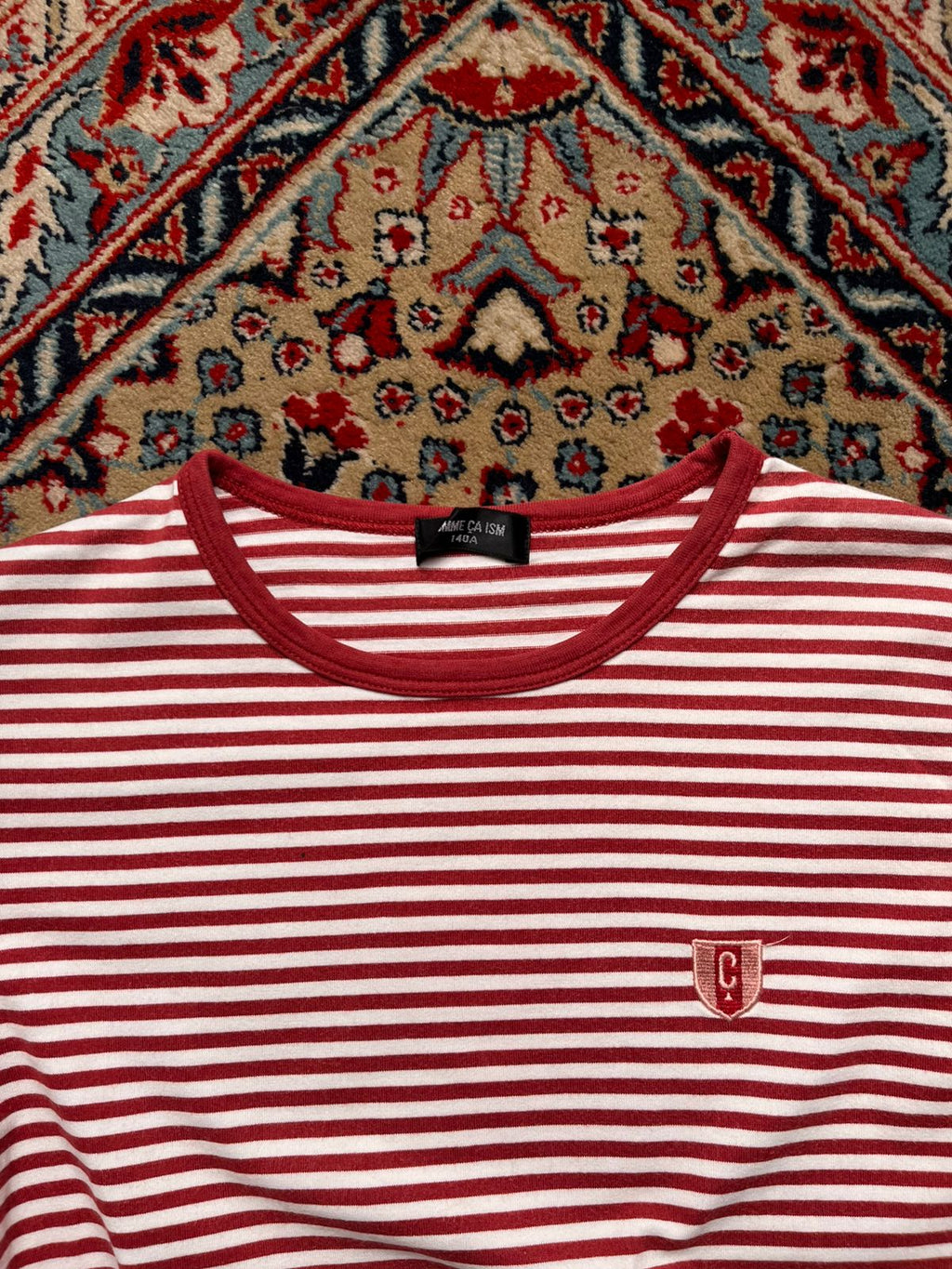 COMME CA ISM Red White Striped Cotton TEE - S