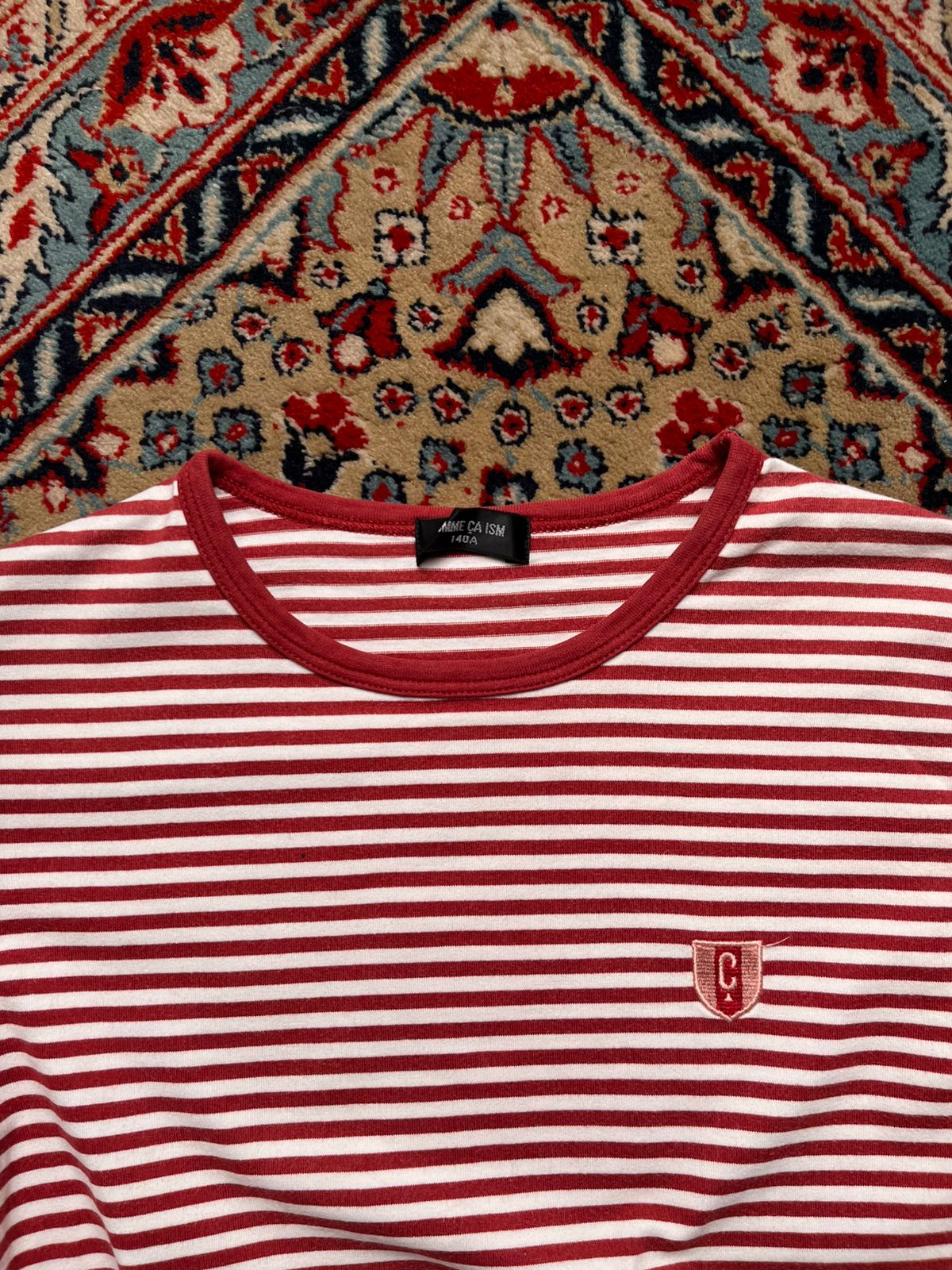 COMME CA ISM Red White Striped Cotton TEE - S